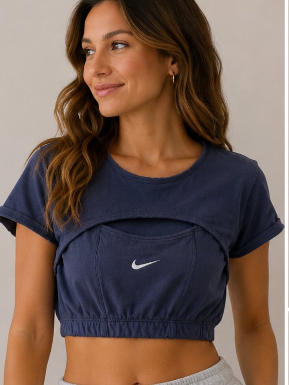Frankie Collective Upcycled Nike Layered Cropped Top Navy Size M
